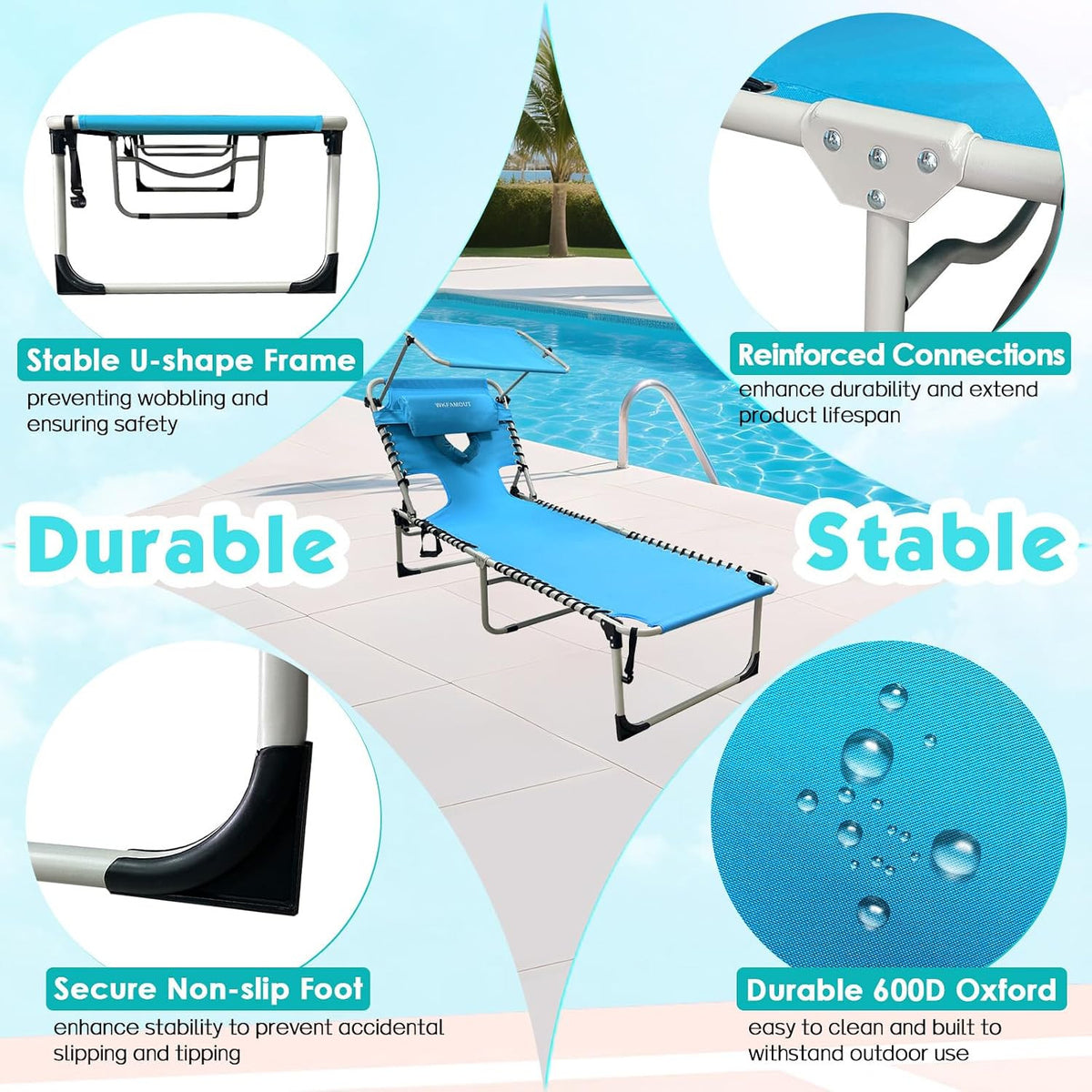 Outdoor Folding Tanning Chair with Adjustable Canopy & Face Hole