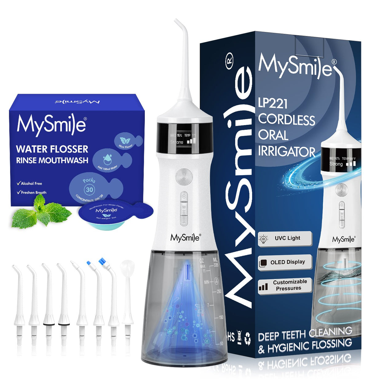 Cordless Water Flosser with UVC Sterilizer 8 Tips Portable Oral Irrigator