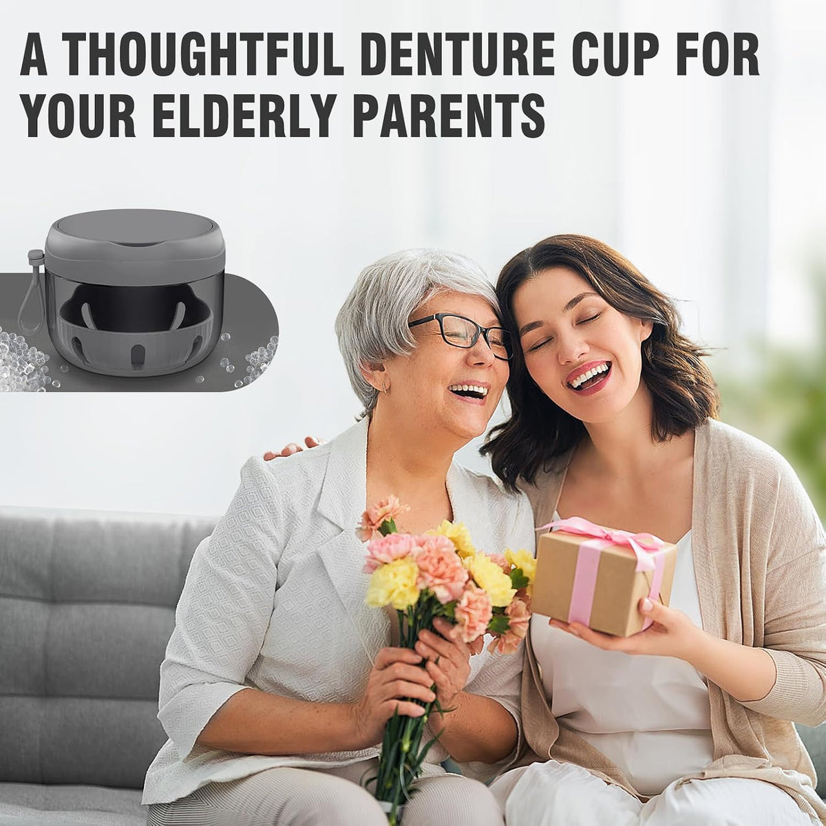 Portable Denture Bath Case Cup with Leak Proof Design for Travel & Storage