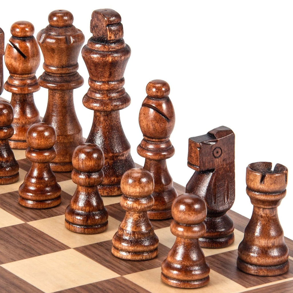 Wooden Chess Pieces Set - 32 Handcrafted French Staunton Style, Bronze Finish