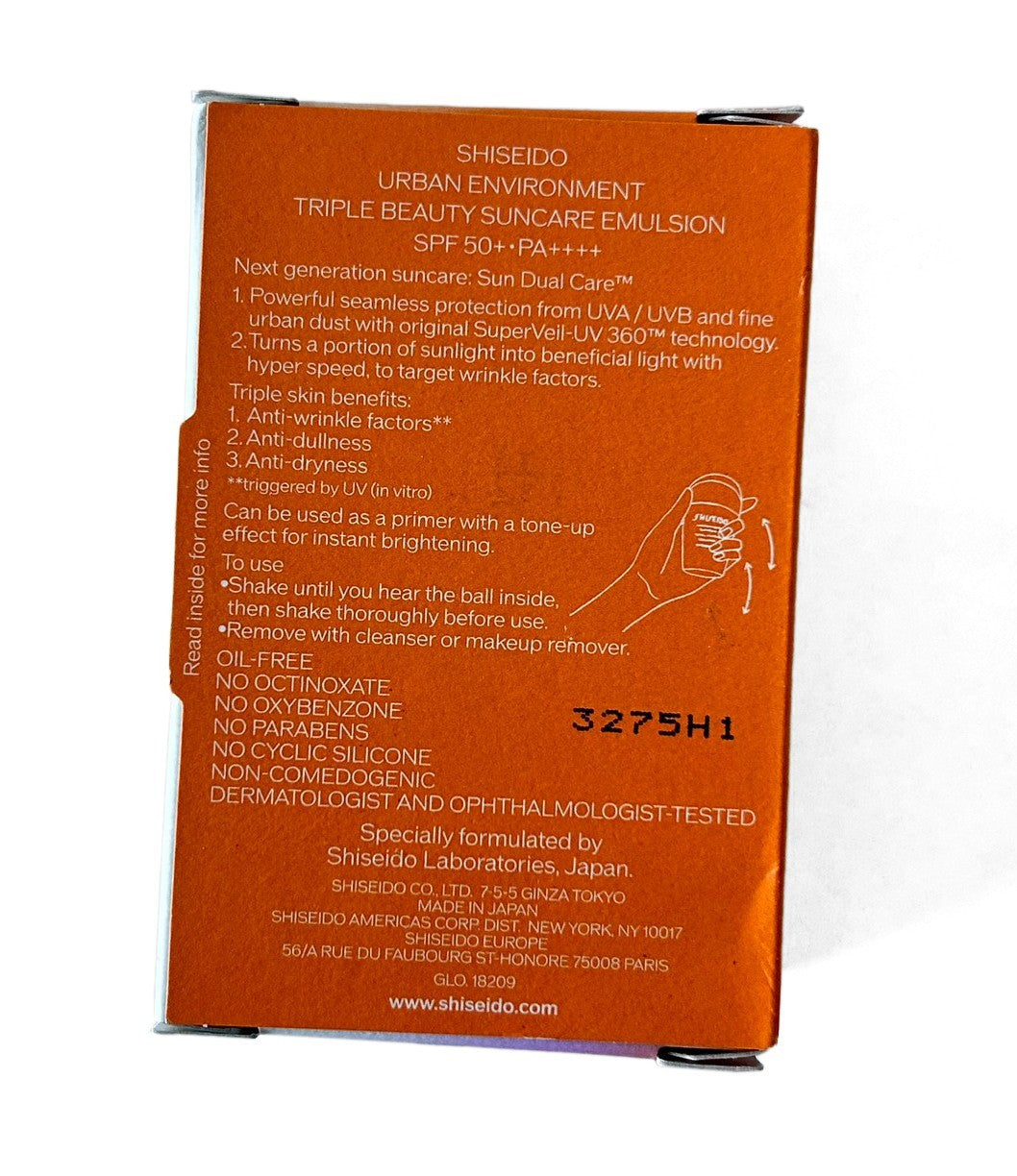 Shiseido Urban Environment Triple Beauty Sun Care SPF 50+ Emulsion Tone-Up 30ML