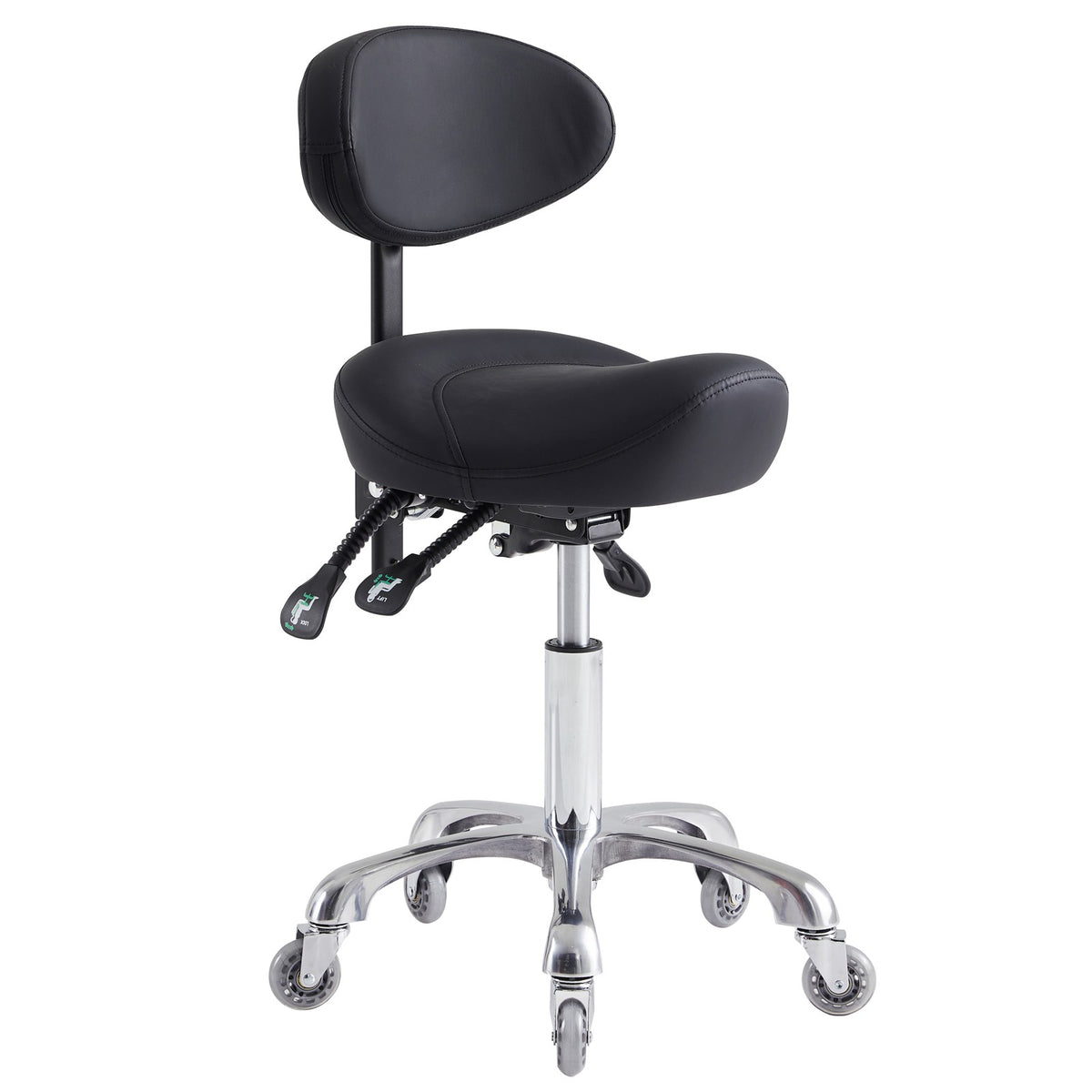Black Hydraulic Saddle Stool with Backrest for Salon, Office & Spa