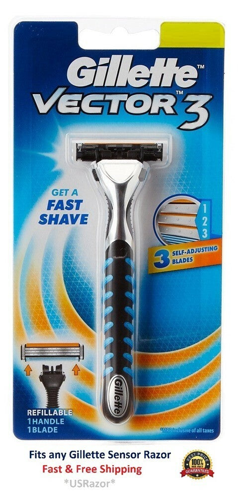 Gillette Vector 3 Razor Handle with Lubricant Strip – Compatible with Sensor Blades