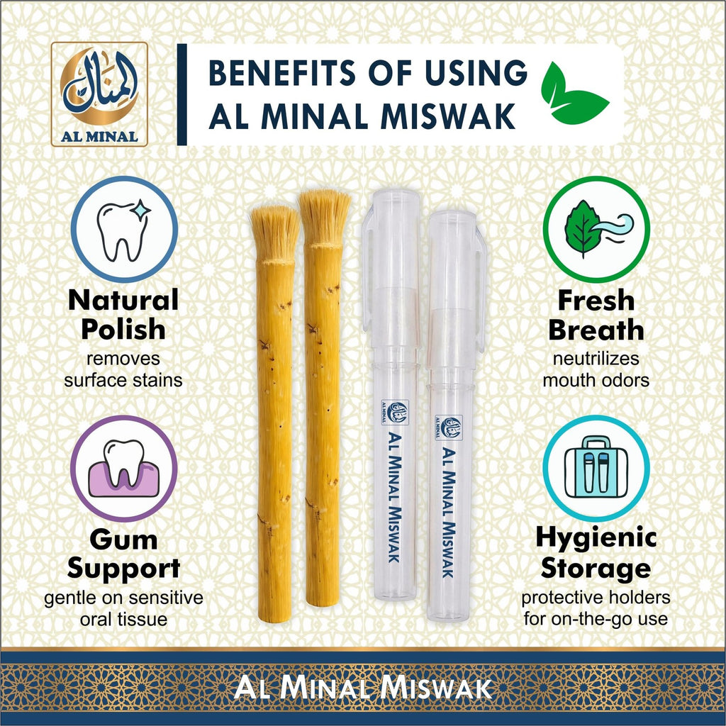 Natural Miswak Teeth Cleaning Sticks with Holders - Pack of 6