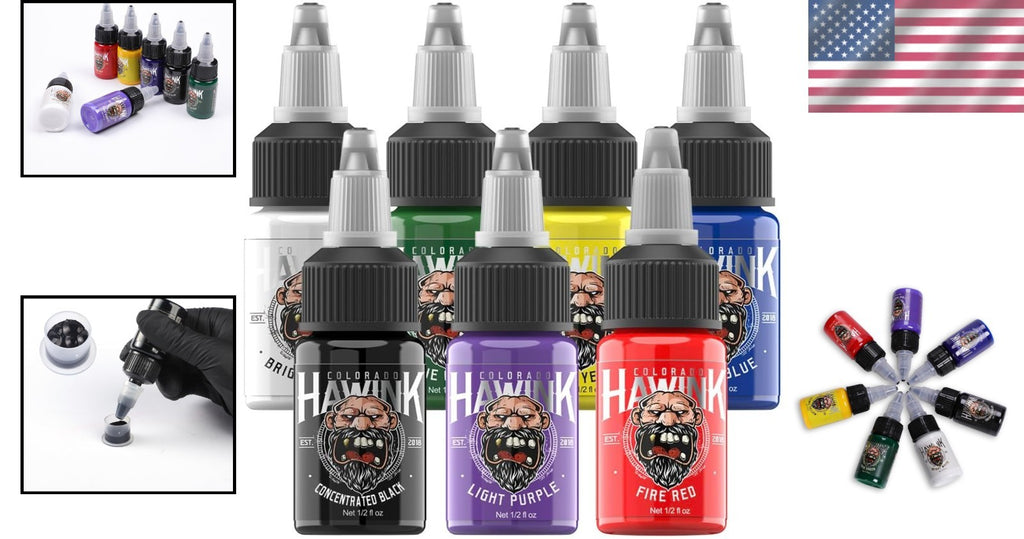 Multicolor Tattoo Ink Set - 7 Bottles 1/2 oz Each for Lasting Color