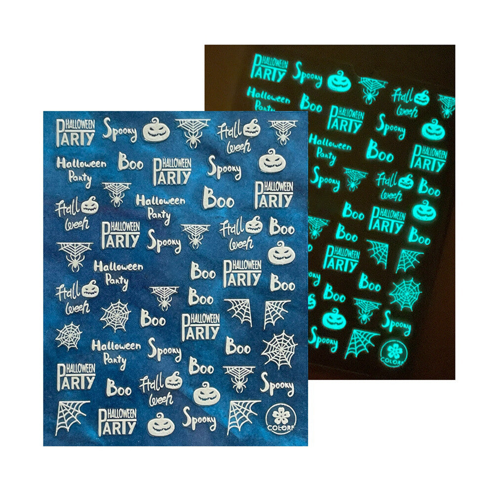 Luminous Halloween Nail Stickers Skull Pumpkin Vampire Spider Web Witch - Self Adhesive Decals