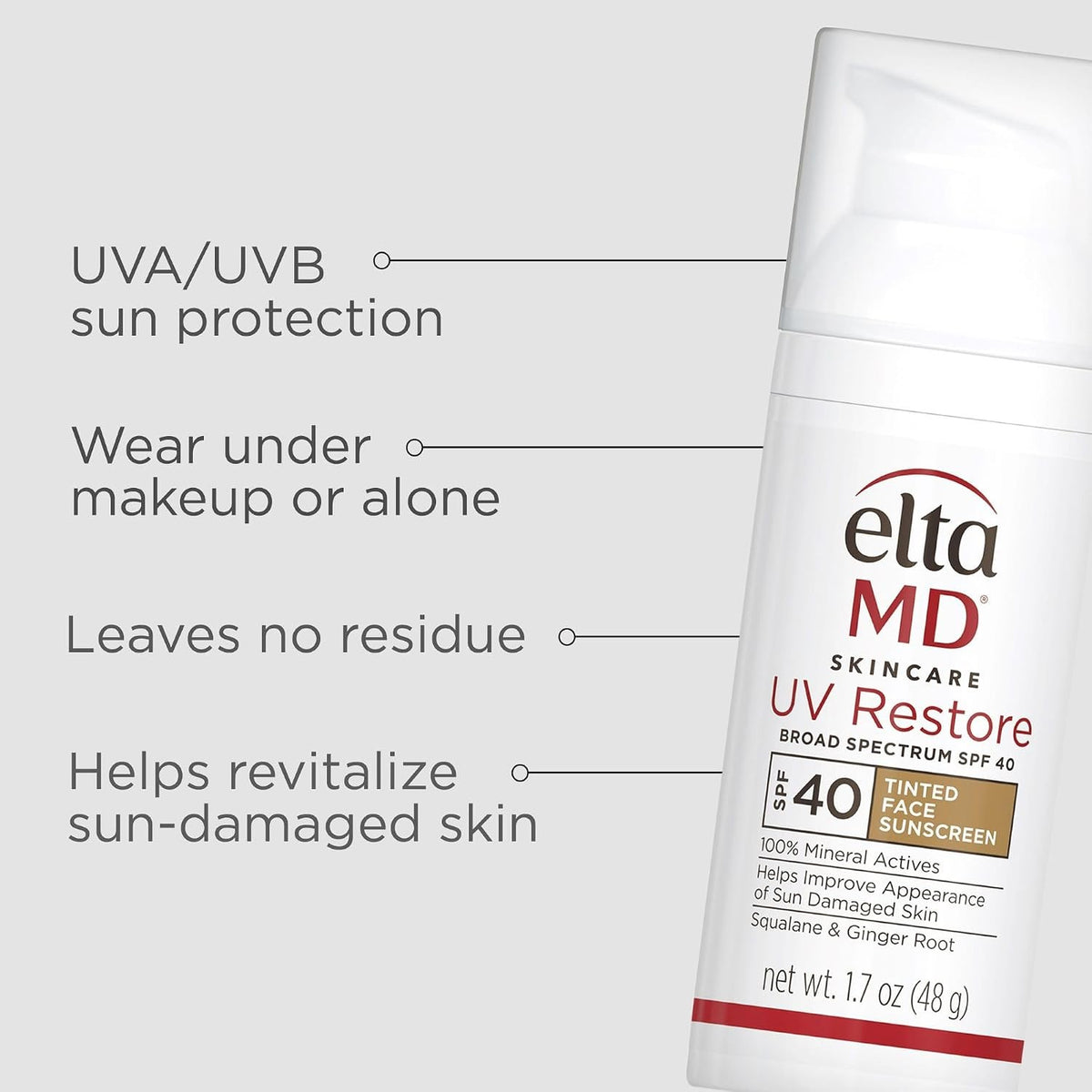 Elta MD UV Restore Tinted Sunscreen SPF40 - Broad Spectrum Face Moisturizer, 48g