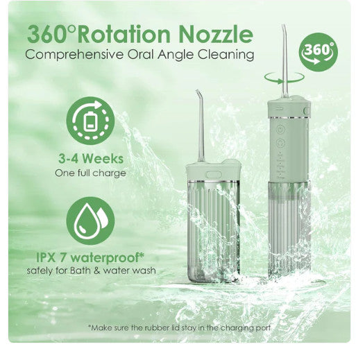 Portable Water Flosser Travel Oral Irrigator with 4 Nozzles Waterproof Rechargeable