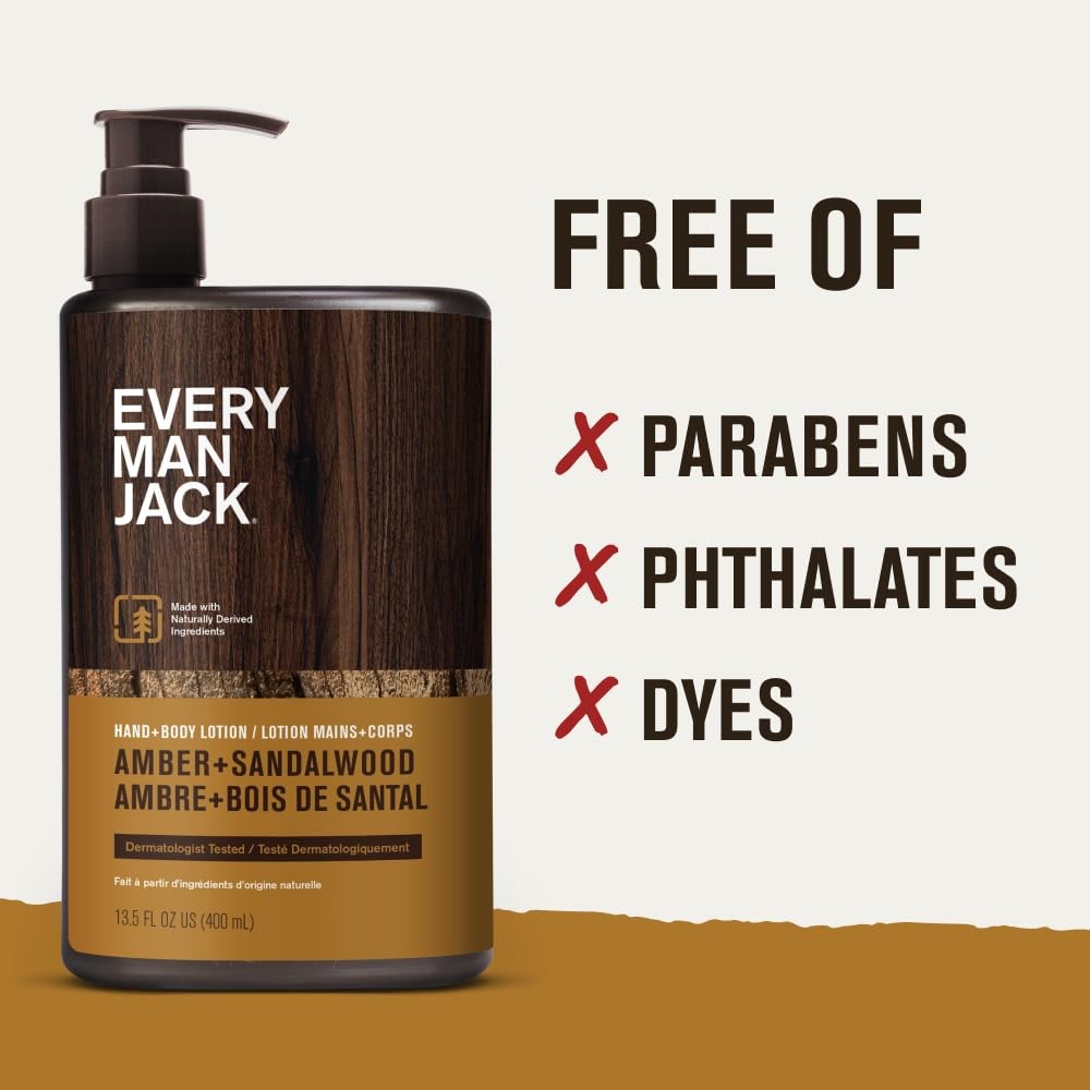 Men's Amber Sandalwood Hand & Body Lotion - Hypoallergenic, Fast Absorbing