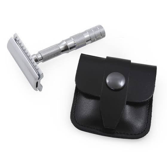 Travel Safety Razor with Leather Case - Double Edge, Compact & German Made