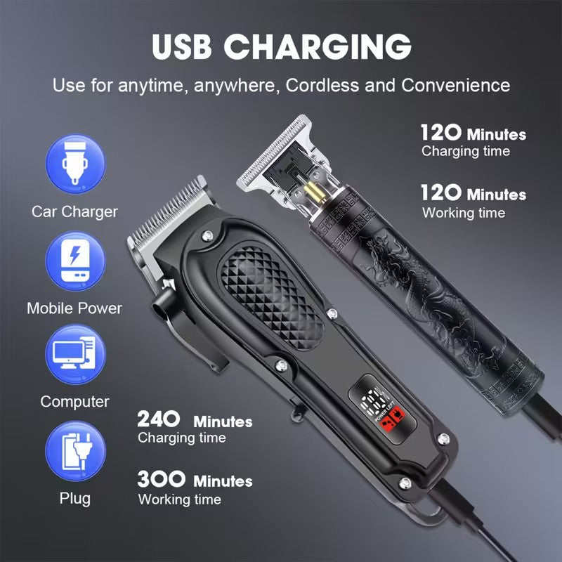 Electric Hair Clippers & Beard Trimmer Set for Men Cordless Grooming
