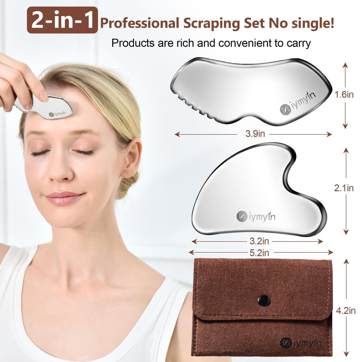 Stainless Steel Gua Sha Facial Tools Set for Face & Body - Silver