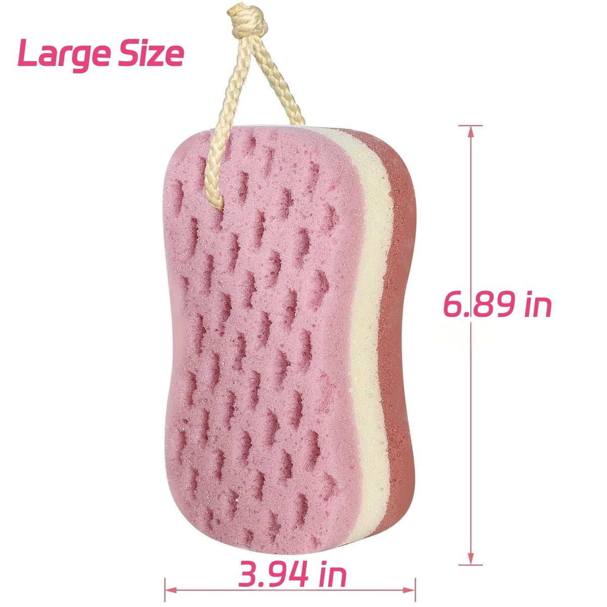 Exfoliating Bath Sponge Loofah Set - 3 Large Poufs with Hanging Rope
