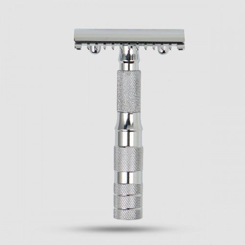 Travel Safety Razor with Leather Case - Merkur Open Comb Double Edge Shaver