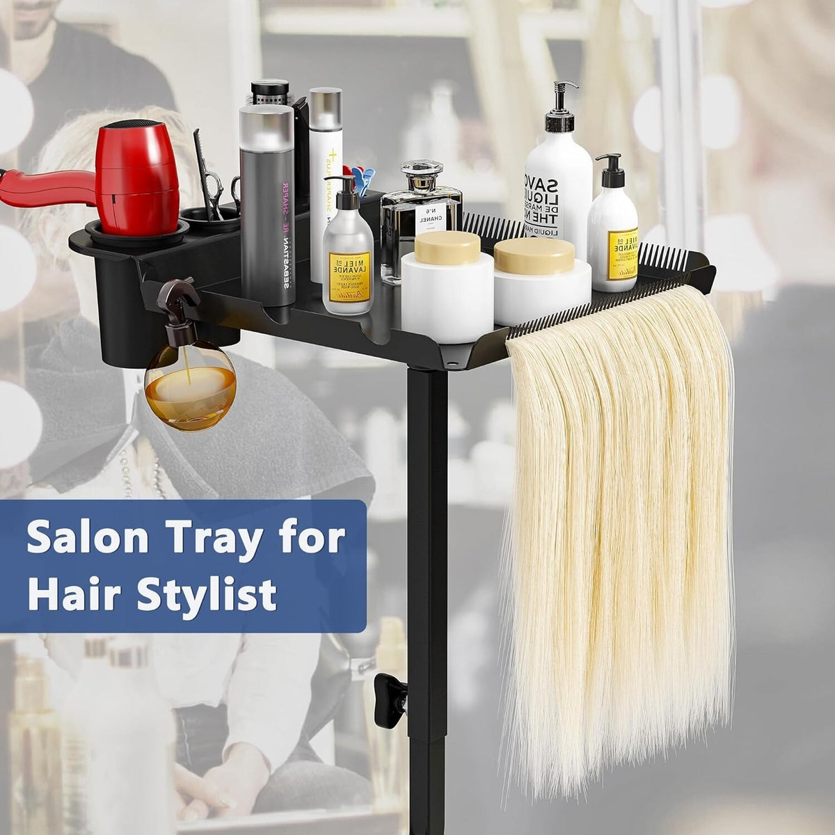 Rotatable Salon Tray for Barber Chairs with Adjustable Height and Tool Organizer