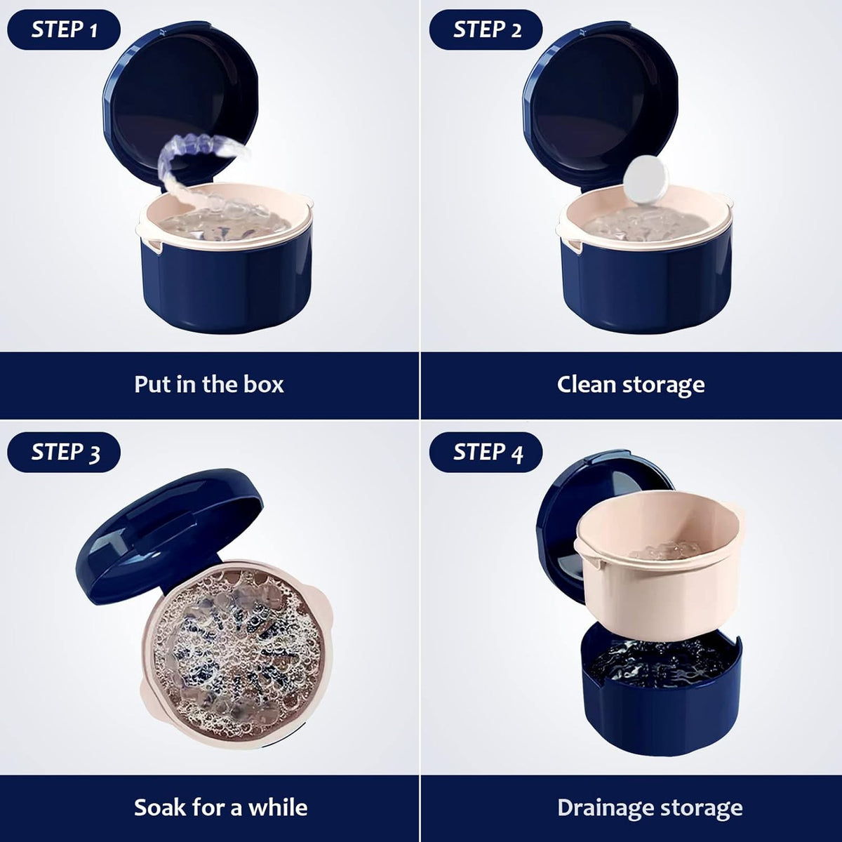 Denture Storage Case with Removable Rinse Basket Portable Denture Cup for Soaking & Cleaning