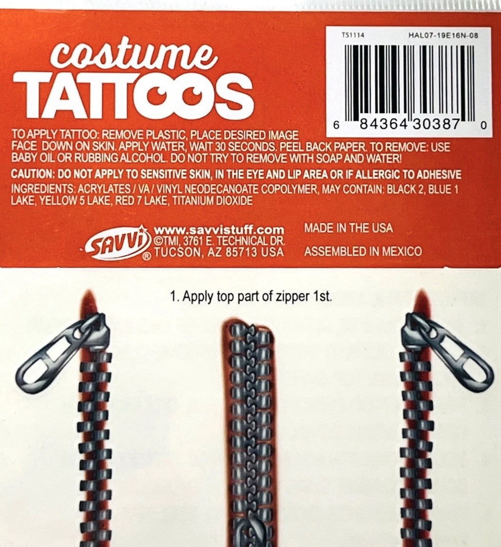 Temporary Tattoo Set - Halloween Zipper Face Horror 12pc