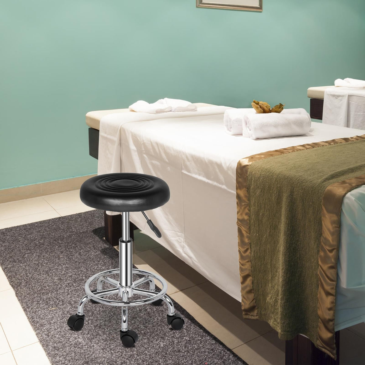 Salon Rolling Stool with Foot Rest, Swivel Height Adjustment Chair