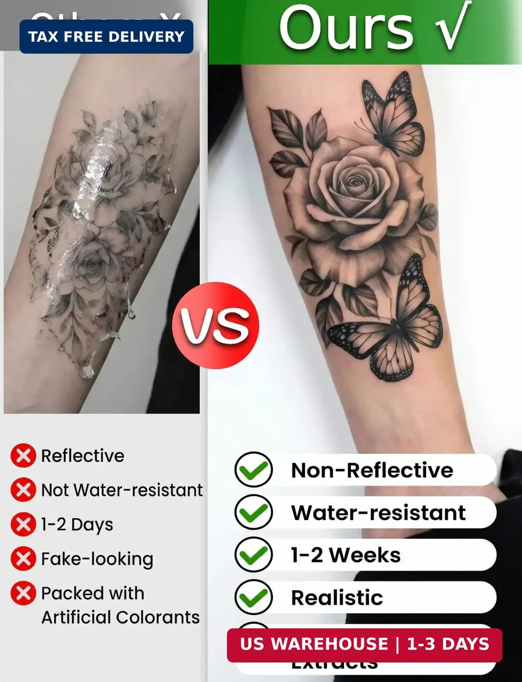 Semi-Permanent Tattoo Sheets for Women - 1–2 Week Waterproof Body Art