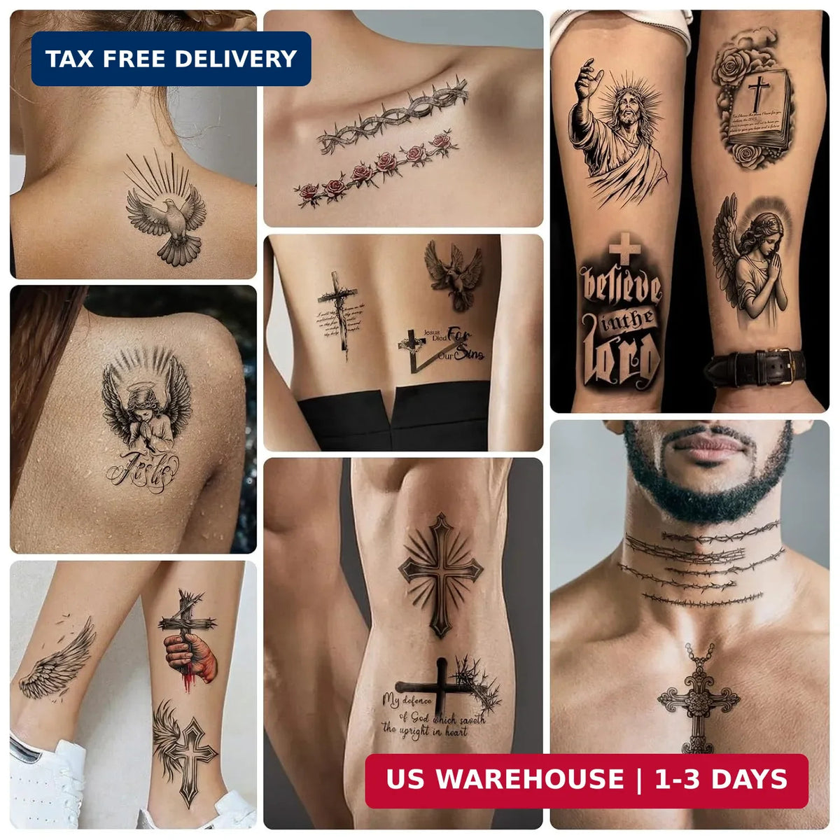 Christian Temporary Tattoos 77 Sheets - Cross, Jesus & Angels Religious Body Art