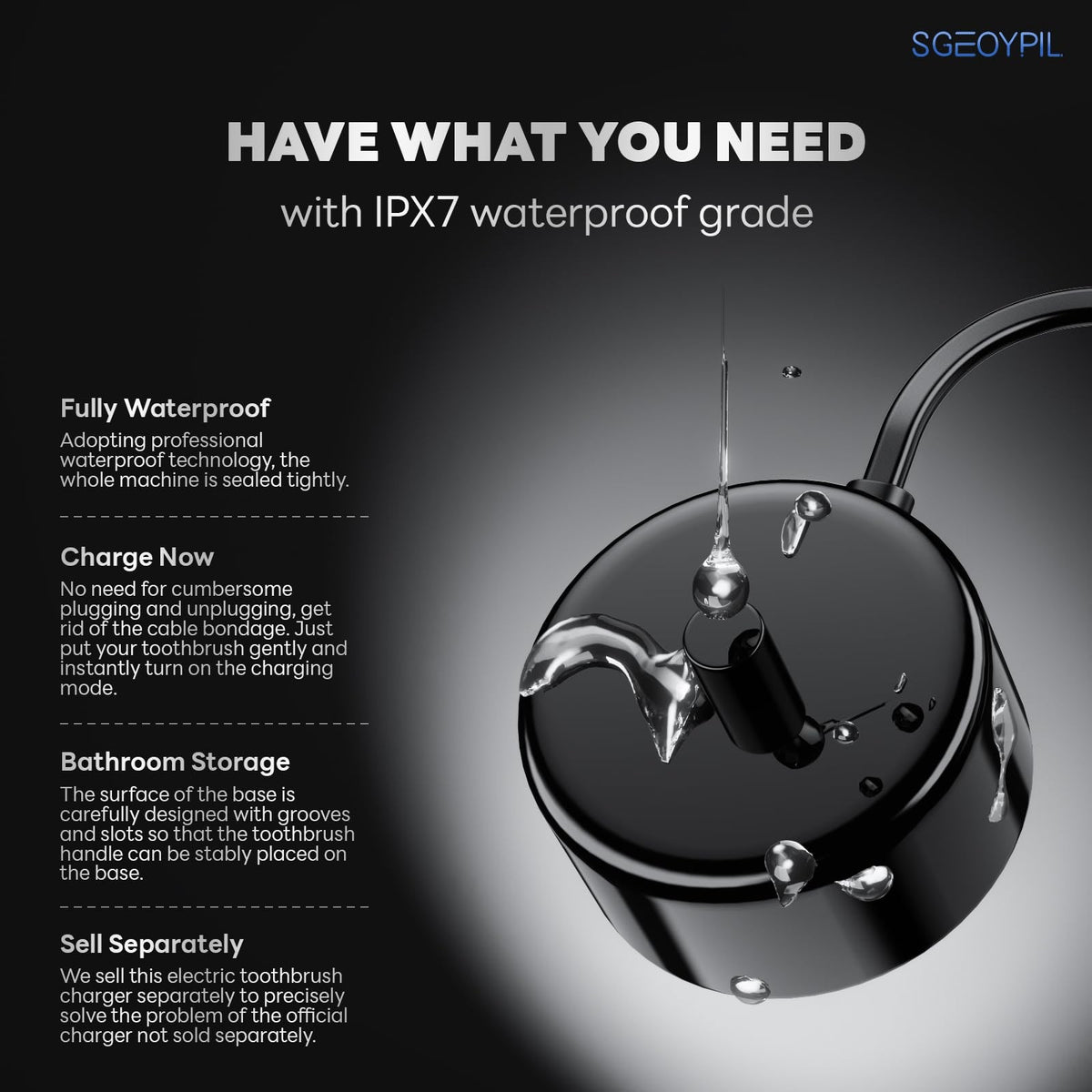 Electric Toothbrush Charger Base Waterproof Compatible with AquaSonic Black & Vibe Series