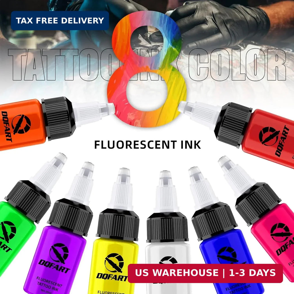 8-Color Fluorescent Tattoo Ink Set 20ml Each UV Body Art Neon Pigment