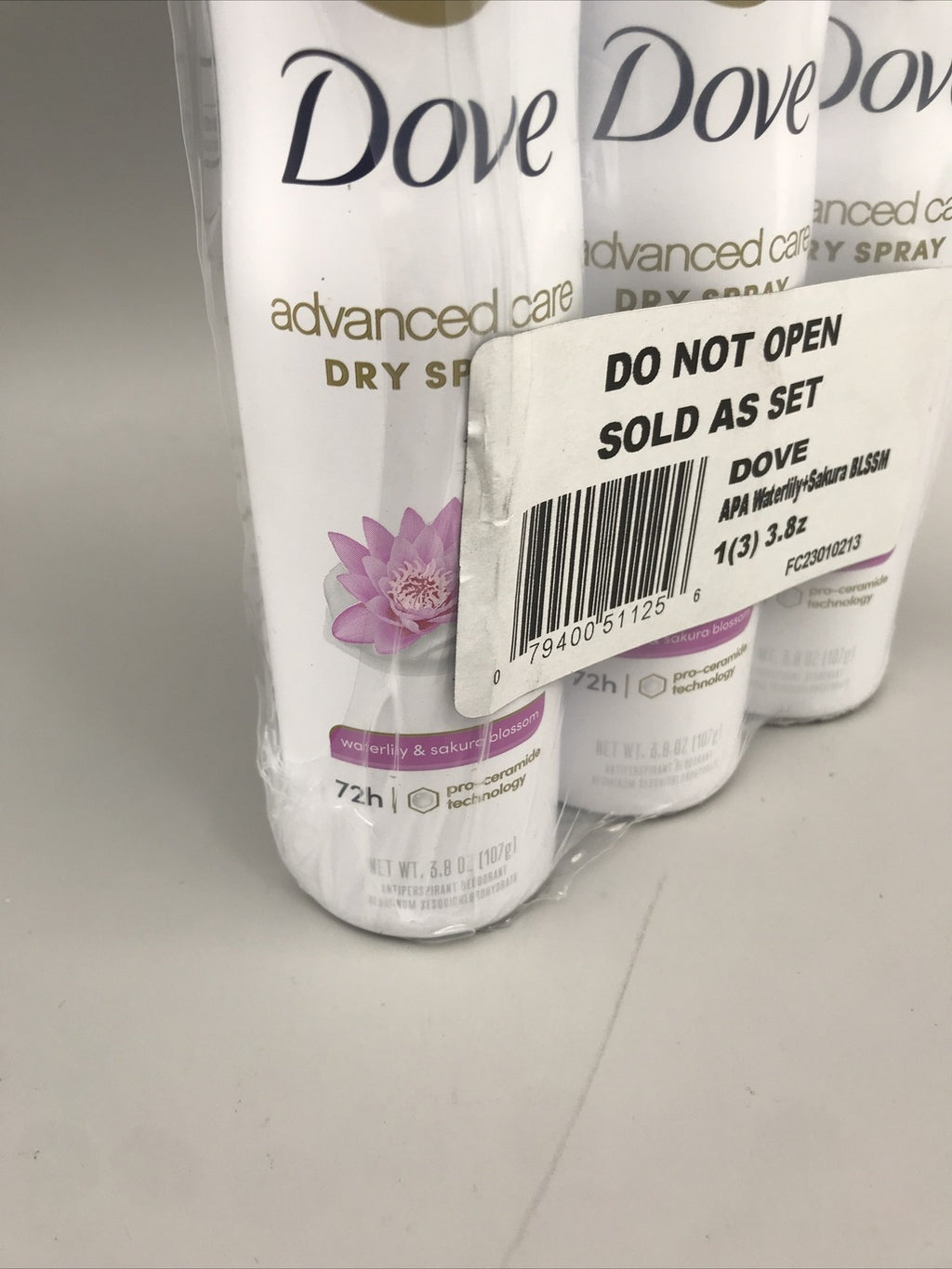 3-Pack Dove Advanced Care Antiperspirant Dry Spray Waterlily Sakura Blossom 3.8oz