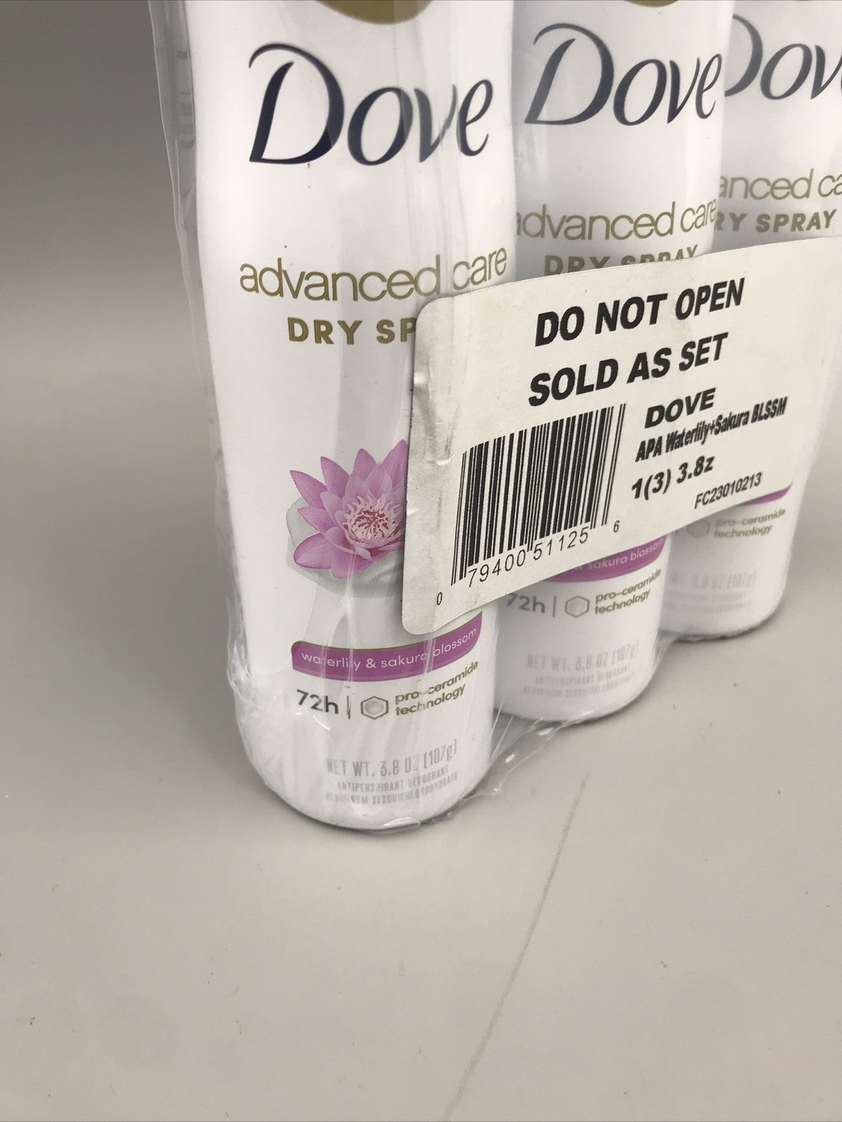 3-Pack Dove Advanced Care Antiperspirant Dry Spray Waterlily Sakura Blossom 3.8oz