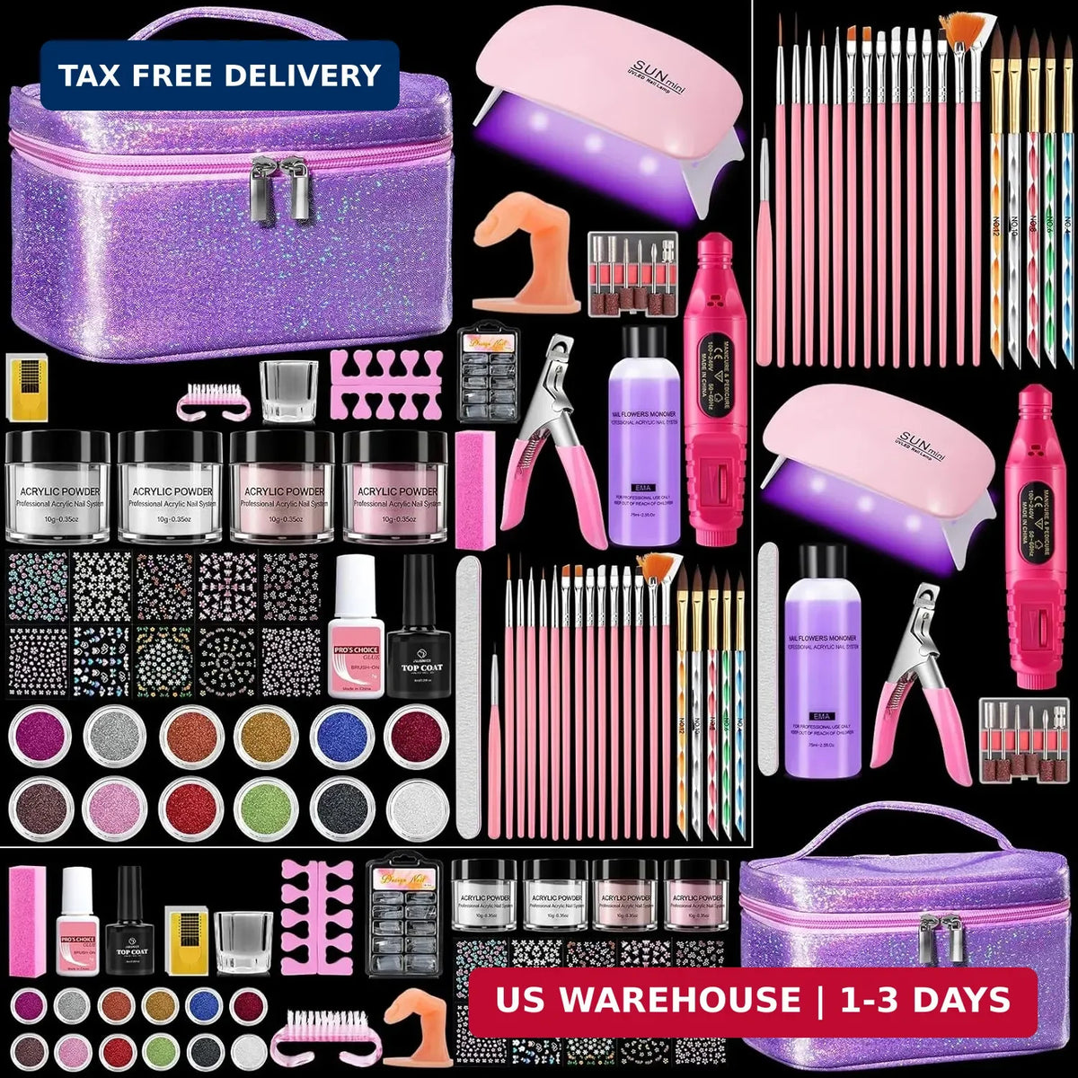 Beginner Nail Art Kit with Acrylic, Glitter Powder & Tools
