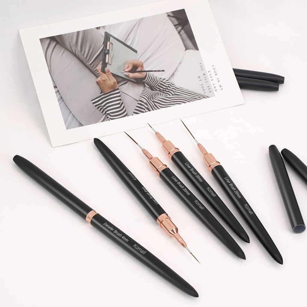 Metallic Nail Art Brushes Set - Fine Detail Line & Pattern Brushes 4mm-25mm