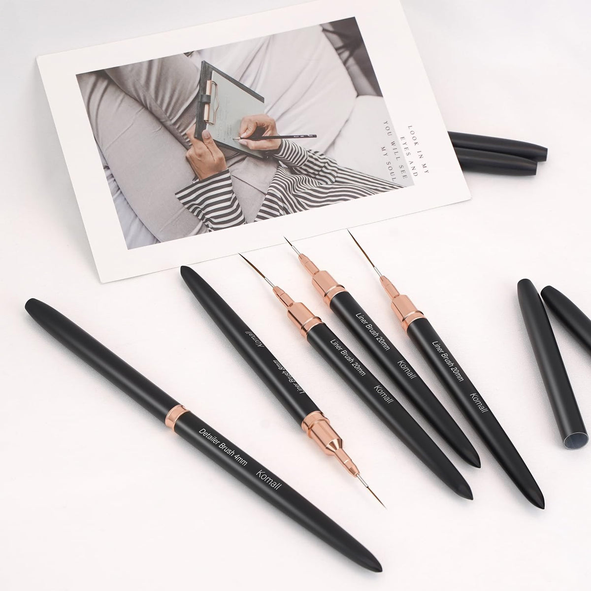 Metallic Nail Art Brushes Set - Fine Detail Line & Pattern Brushes 4mm-25mm