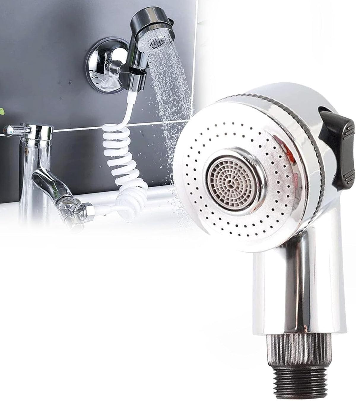Salon Shampoo Bowl Spray Head with Side Control Button - Adjustable Handheld Shower