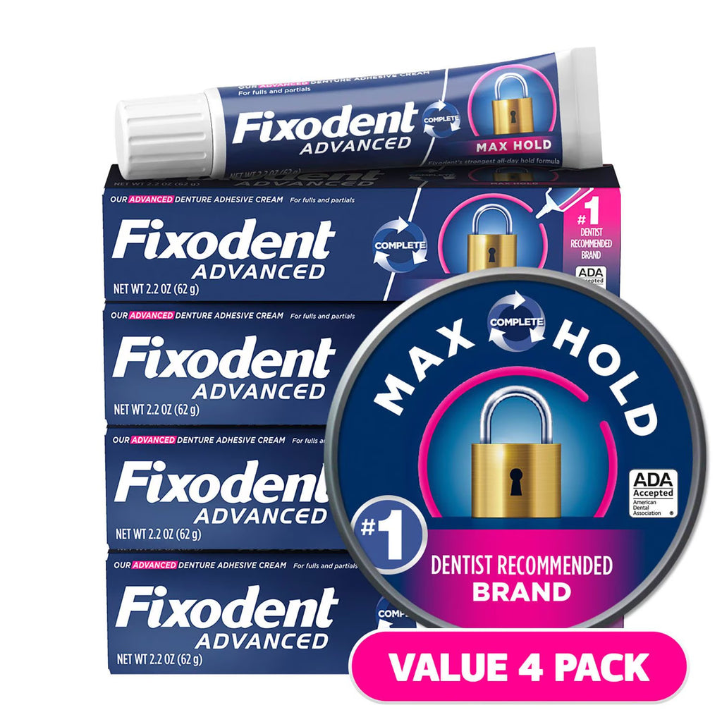 Max Hold Denture Adhesive Cream 4 Pack - Strong All-Day Seal for Full & Partial Dentures