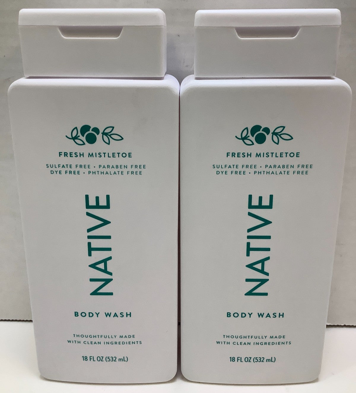 Native Body Wash Limited Edition Fresh Mistletoe 18oz Sulfate-Free 2 Pack