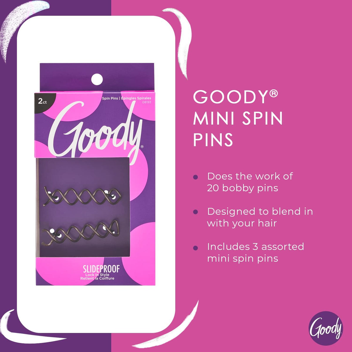 Goody Mini Spin Pins for Hair Styling - 2 Pack Spiral Hair Clips