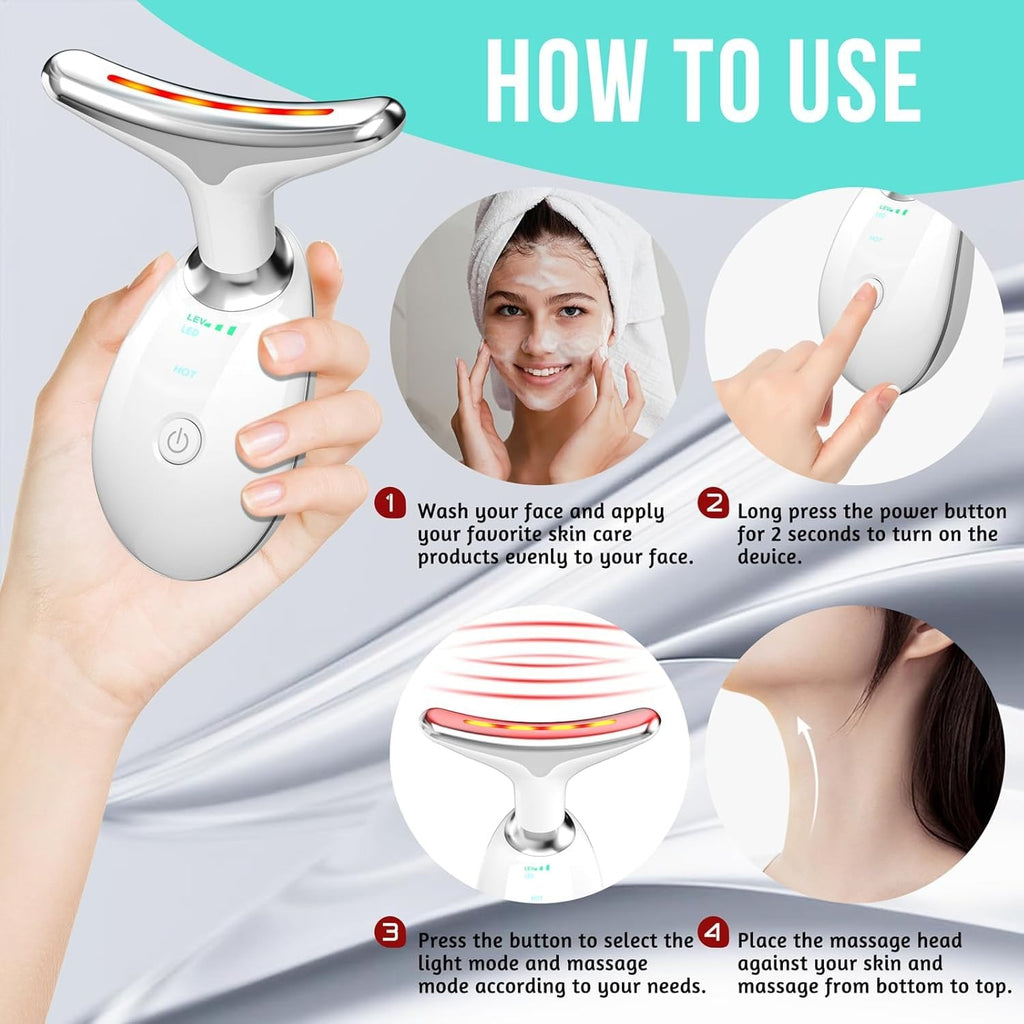 7-in-1 Face Massager with Red Light Therapy & Heat - Small White-Silver