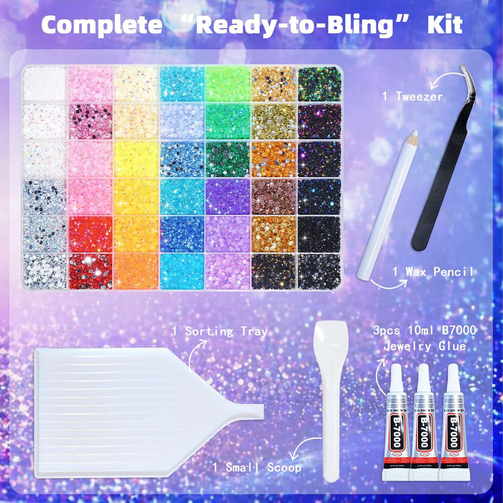 Bedazzling Rhinestone Kit with 42 Colors and 42000 Pcs for Crafts and DIY