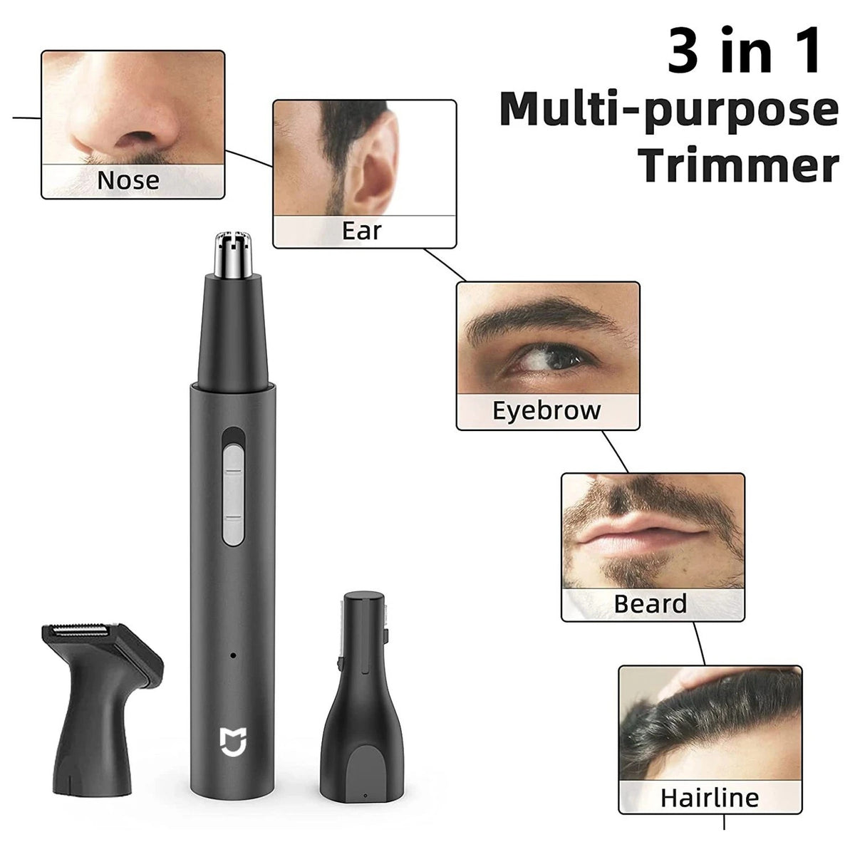 Electric Nose Ear Hair Trimmer - Painless 3-in-1 Rechargeable Grooming Clipper