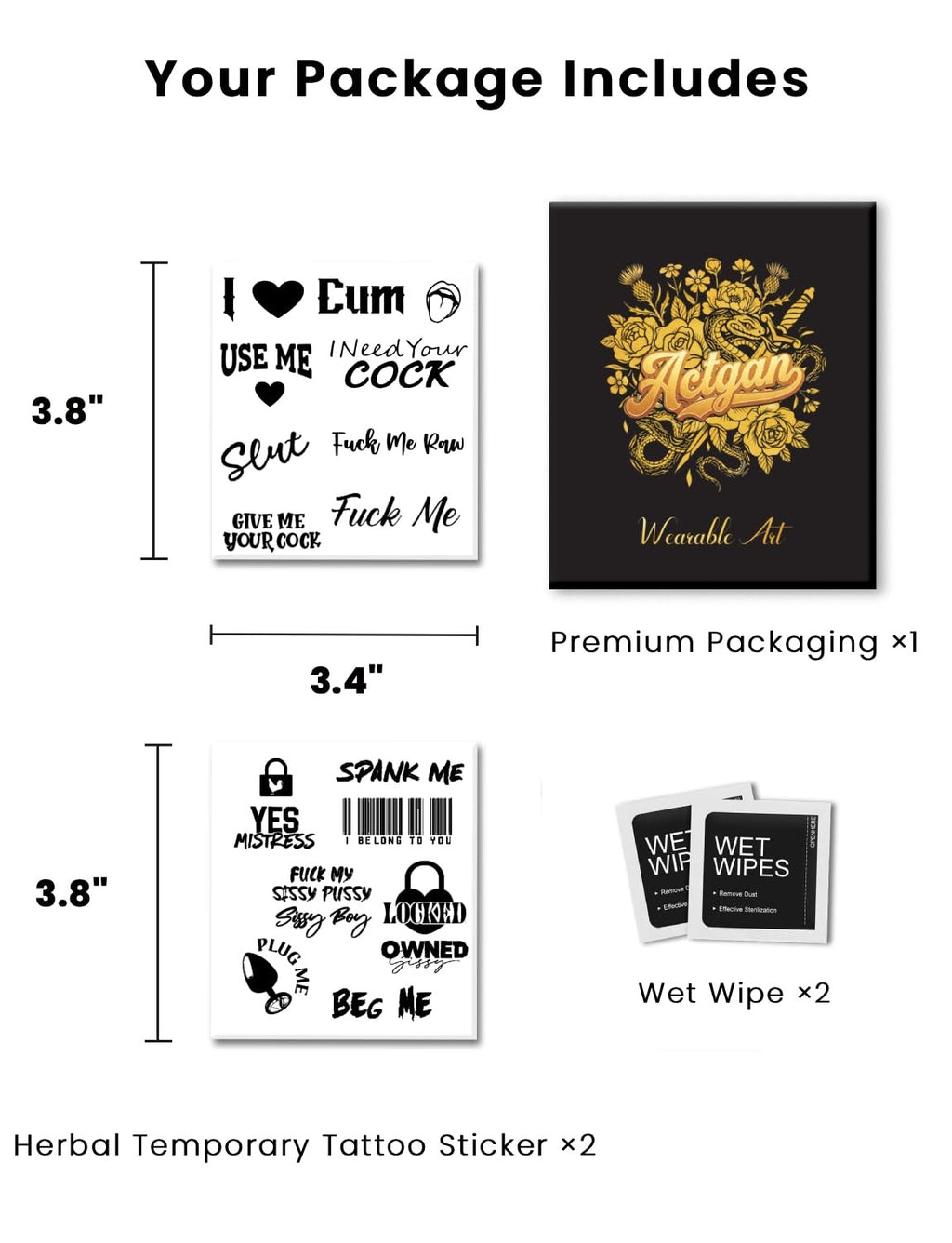 Semi-Permanent Tattoo Sheets - Realistic Spade Designs, 2 Sheets