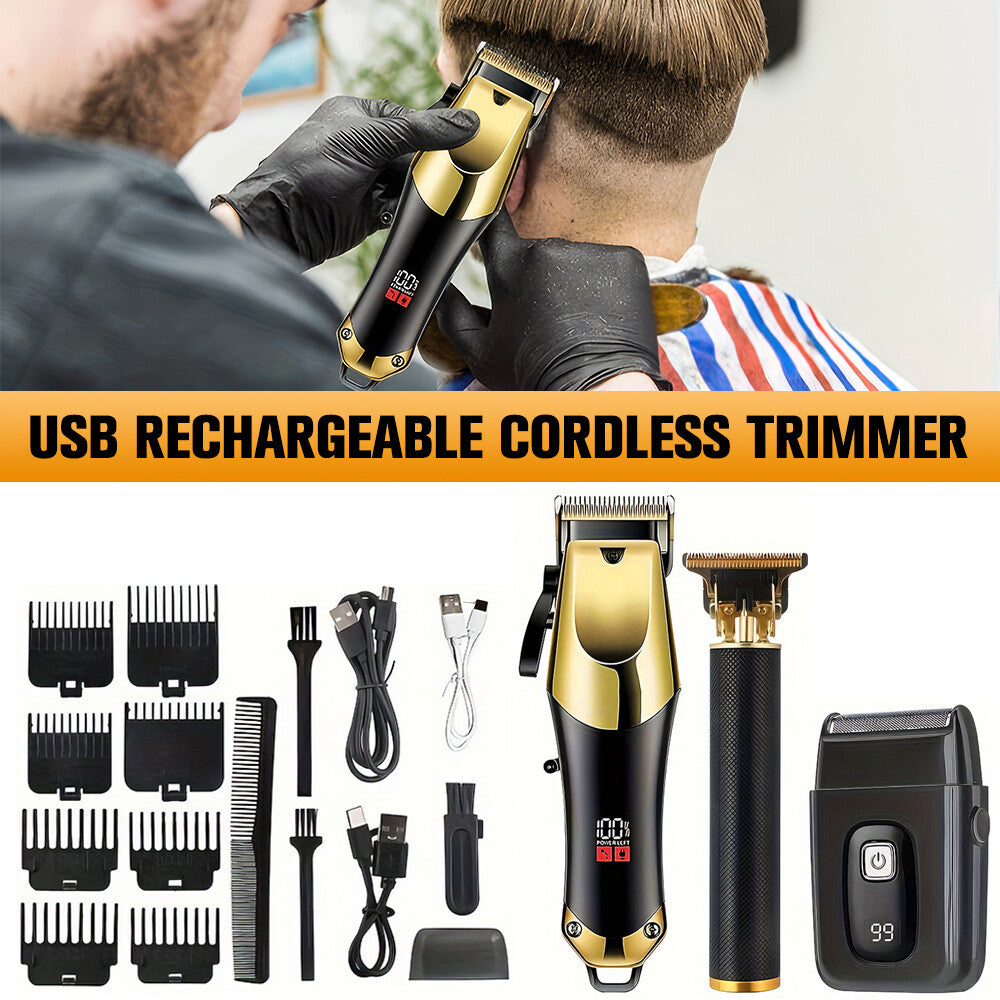 Cordless Professional Hair Clippers & Beard Trimmer Set for Men