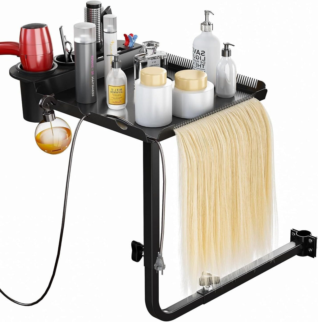 Rotatable Salon Tray for Barber Chairs with Adjustable Height and Tool Organizer