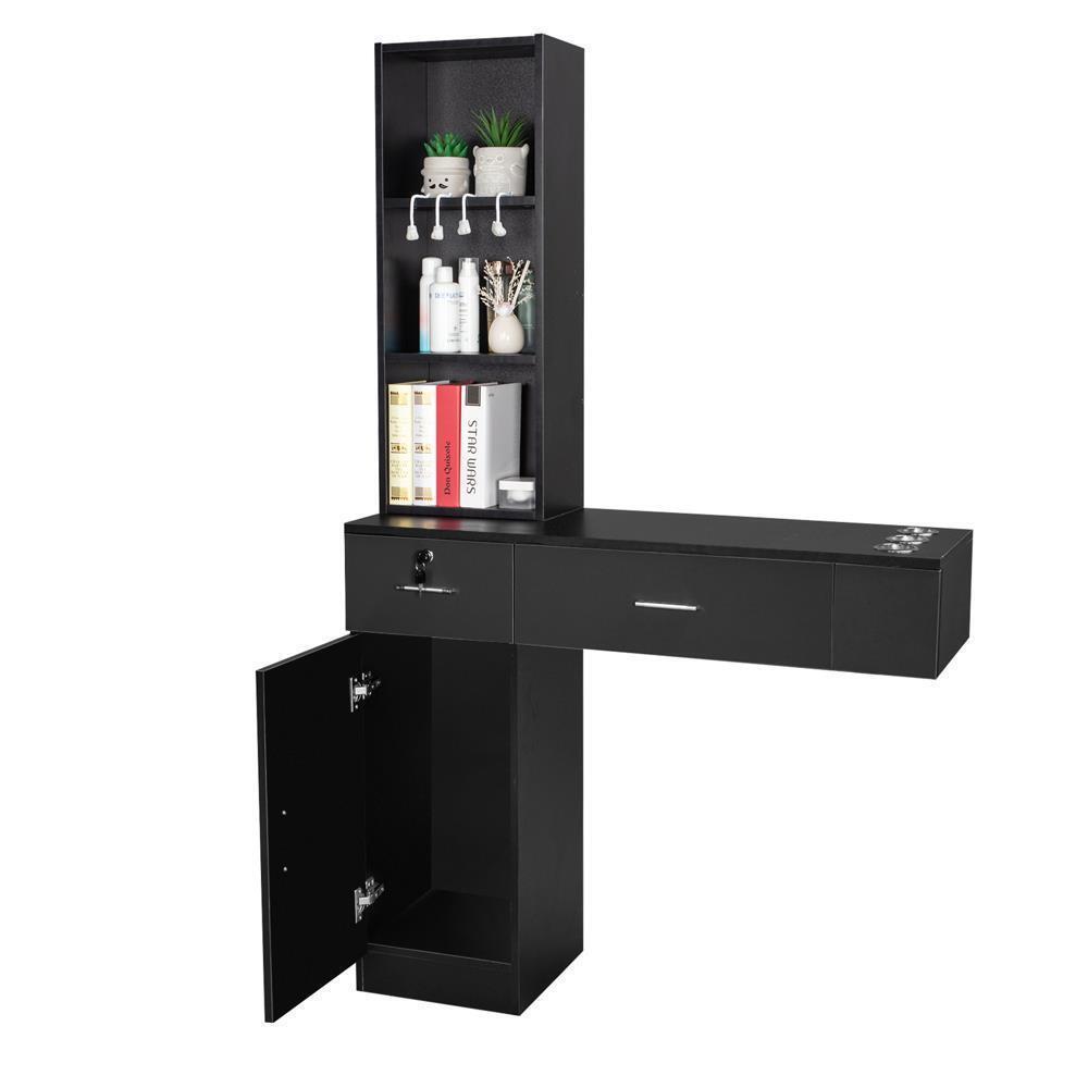 Wall Mount Salon Station with Lockable Drawers for Hair Stylist Spa Cabinets