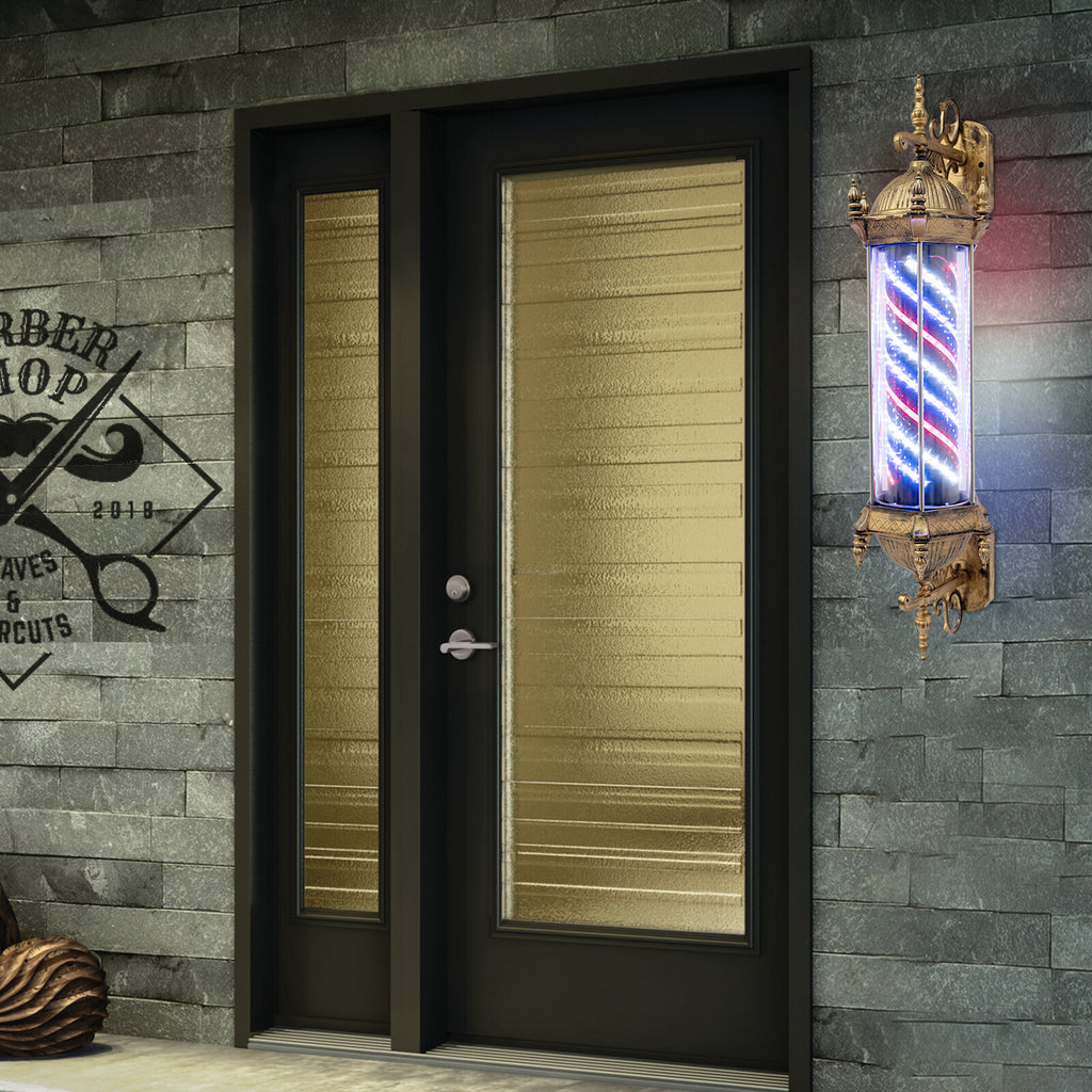 Vintage Barber Pole LED Light Rotating Sign Wall Mount for Hair Salons