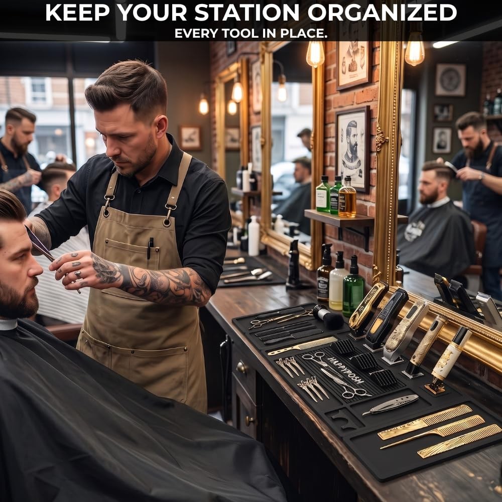 Magnetic Barber Mat Set with 5 Strong Magnets for Clippers & Trimmers