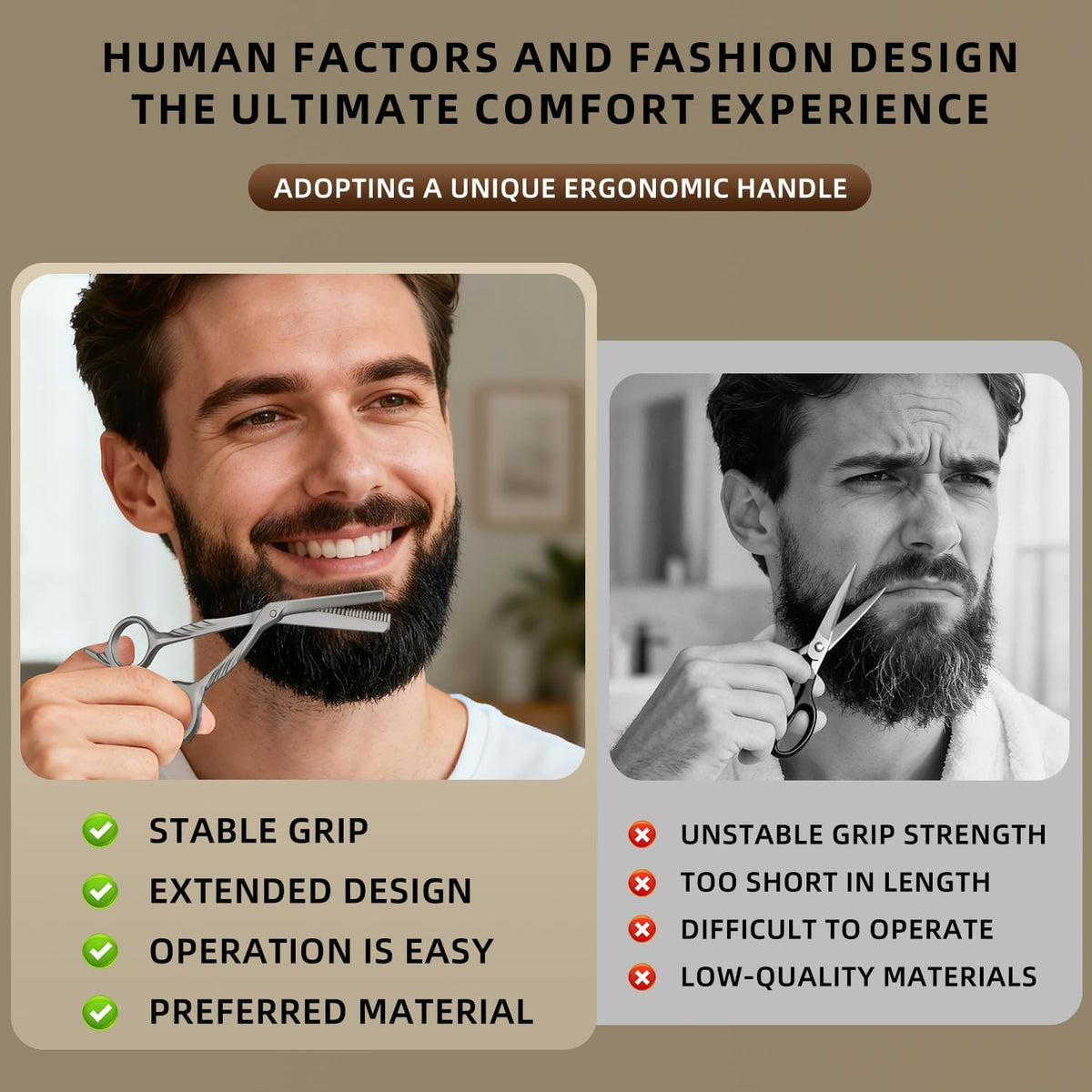 Beard Scissors with Comb - Mustache, Eyebrow Grooming Kit, Precise Trimming