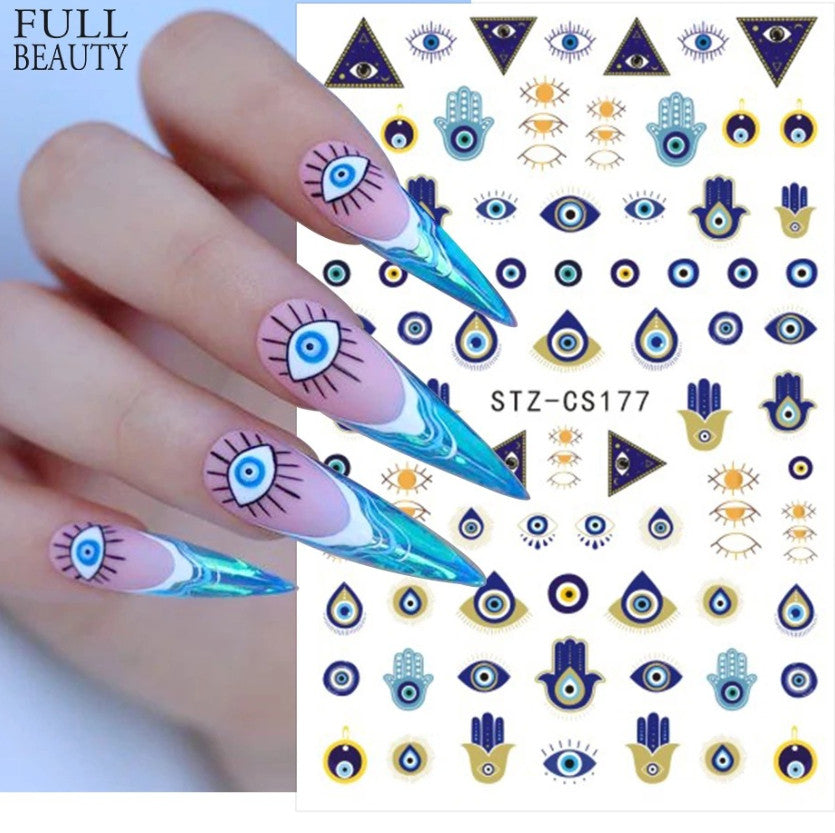 3D Nail Art Stickers Decals French Transfers Wavy Swirls Evil Eye Crackle