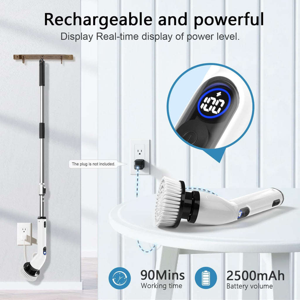 Electric Spin Scrubber Waterproof Bathroom Cleaning Tool with 4 Heads