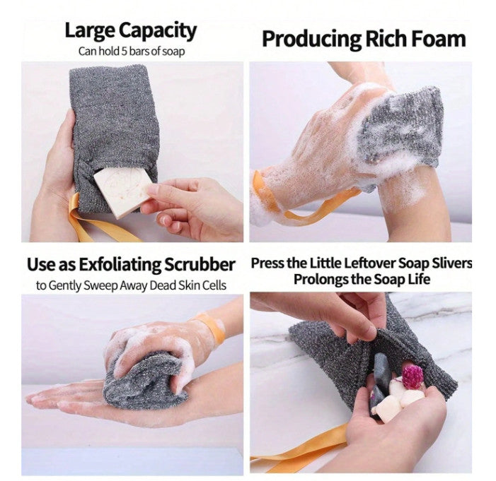 Exfoliating Mesh Soap Saver Bags Set of 2 with Hanging Cord