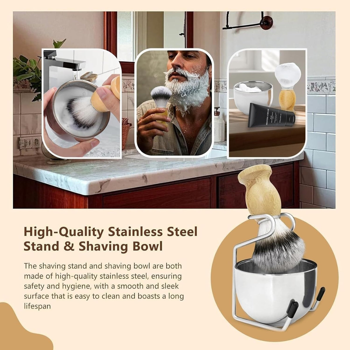 Men's Shaving Kit with Badger Brush, Razor Stand, Soap Bowl & Shaving Cream