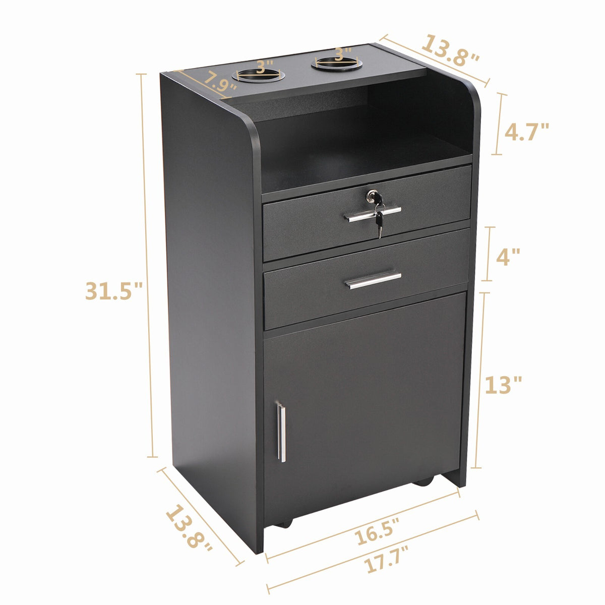 Salon Trolley Cabinet with Drawers & Hair Dryer Holders - Rolling Salon Station